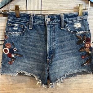 Abercrombie & Fitch Annie High Rise Jean Shorts with Floral Embroidery